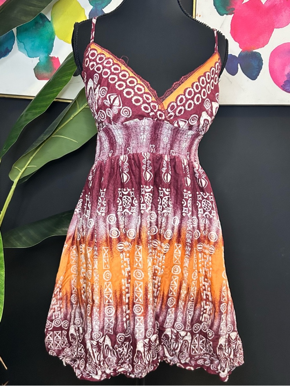 She’sCool Bohemian Maroon & Orange Printed Sundress